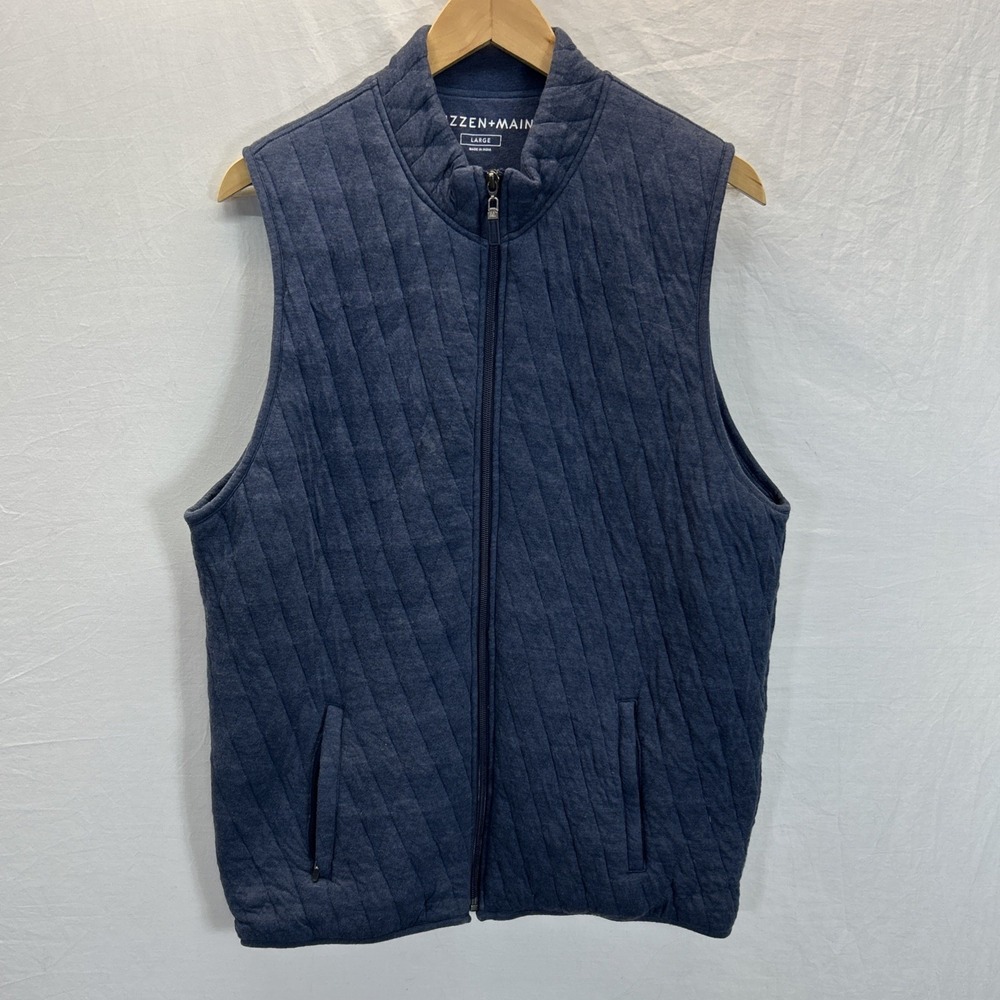 Mizzen and Main Diamond Quilted Cotton Blnd Vest Soft Preppy Golf Casual Sz L